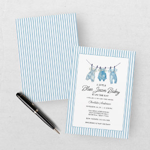 Convites Chuva de Bebê em Azul Jeans Aquarela