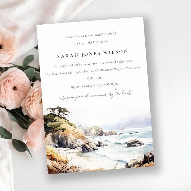 Convites Chuva de Bebê em Big Sur Califórnia em Aquarela (Criador carregado)