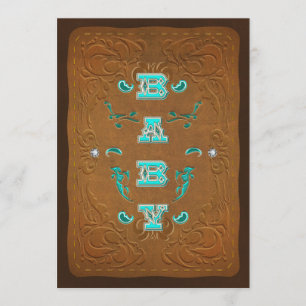 Convites Chuva de Bebê em Couro Marrom Rústico Ocidental