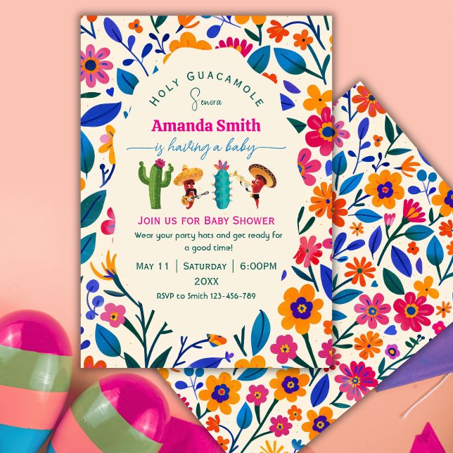 Convites Chuva de bebê em estilo folk elegante com flores m (Criador carregado)