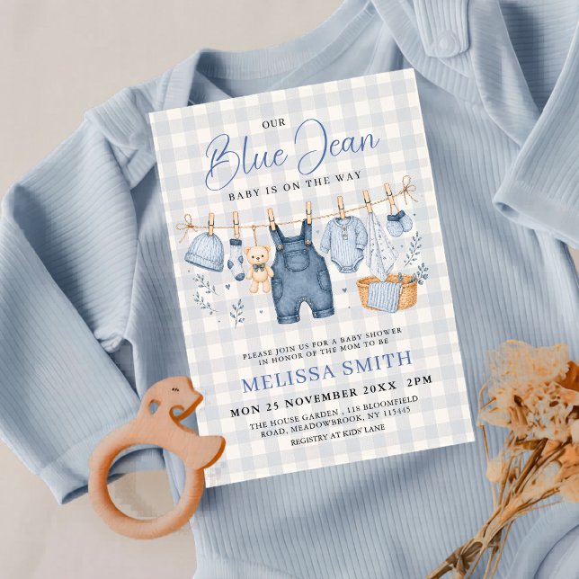 Convites Chuva de Bebê em Ginga Azul Claro de Jeans (Criador carregado)