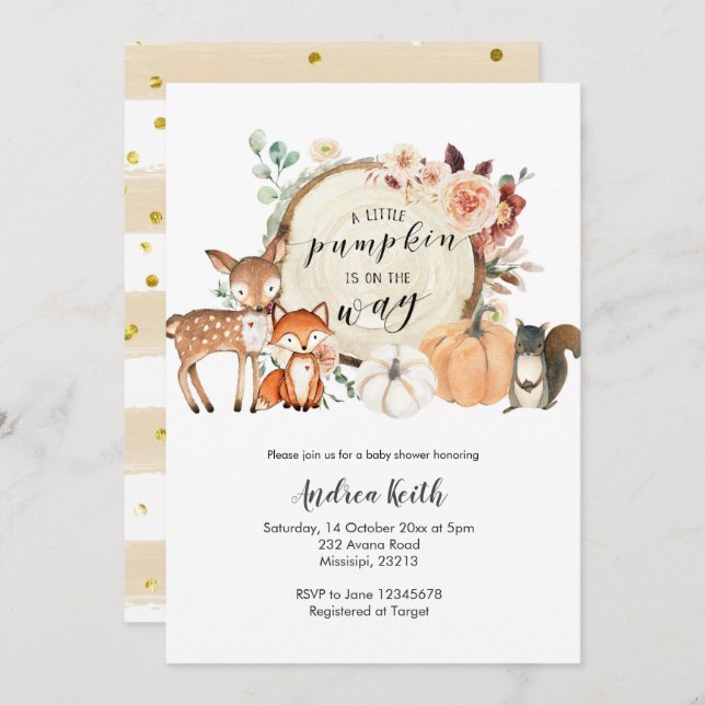 Convites Chuva de bebê em tons de laranja queimada com abób (Frente/Verso)