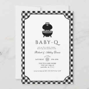 Convites Chuva de Bebê em Xadrez Preto e Branco Baby Q