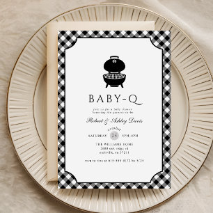 Convites Chuva de Bebê em Xadrez Preto e Branco Baby Q