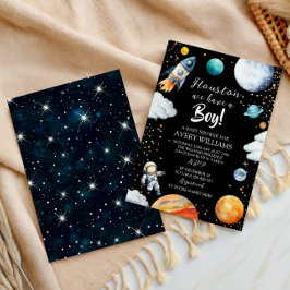 Convites Chuva de Bebê Espacial Preto Houston Nós Temos um
