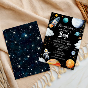 Convites Chuva de Bebê Espacial Preto Houston Nós Temos um 