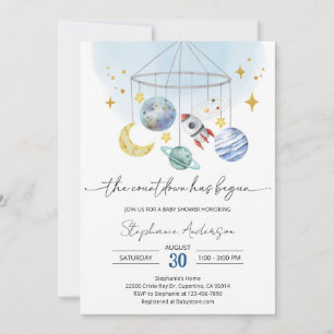 Convites Chuva de Bebe Espaço Exterior Galáxia Azul