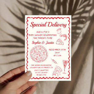 Convites Chuva de Bebê Especial Entrega Pizza Desenhada à M
