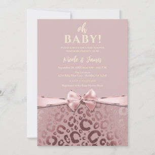 Convites Chuva de Bebê Estampa de Leopardo Rosa Dourado Gla