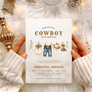 Convites Chuva de Bebê Estampa de Vaca Marrom Pequeno Cowbo