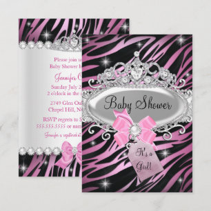 Convites Chuva de Bebê Estampa de Zebra Rosa e Tiara de Pri
