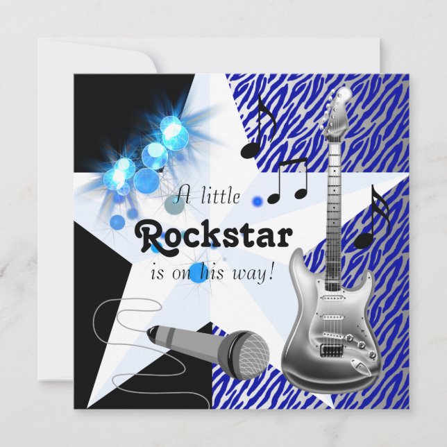 Convites Chuva de Bebê Estrela de Rock Azul Real (Frente)