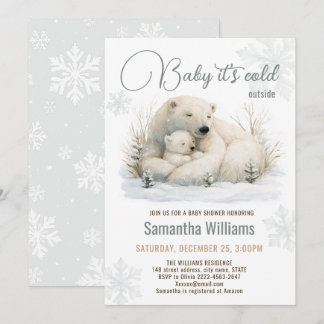 Convites Chuva de Bebê Família de Urso Polar em Aquarela de