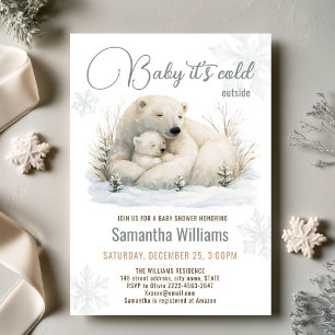Convites Chuva de Bebê Família de Urso Polar em Aquarela de