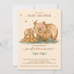 Convites Chuva de Bebê Família Urso Creme Rosa