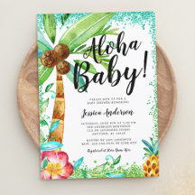 Chuva de Bebê Faux Glitter Aquarela Tropical Luau