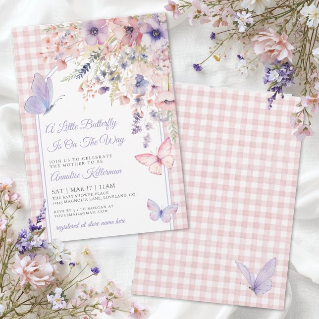 Convites Chuva de Bebê Flor de Borboleta Pequena (Little Butterfly Wildflower Baby Shower Invitation)