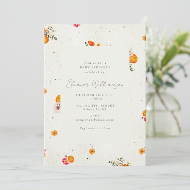 Convites Chuva de Bebê Flor de Laranjeira Selvagem Boho (Em pé/Frente)