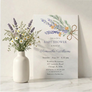 Convites Chuva de Bebê Flor de Lavanda em Aquarela