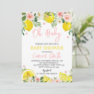 Convites Chuva de Bebê Flor de Rosa Limão