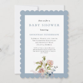 Convites Chuva de Bebê Flor Silvestre Aquarela Azul Elegant