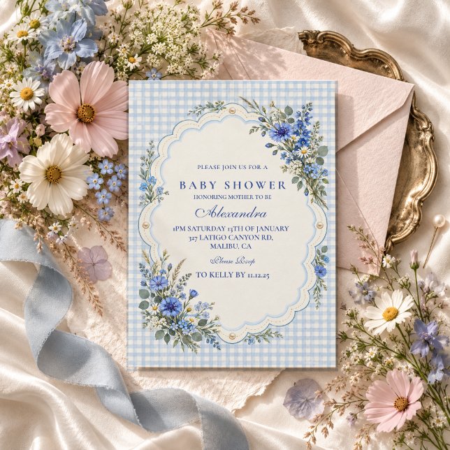 Convites Chuva de Bebê Flor Silvestre Azul (Criador carregado)