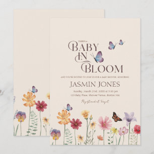 Convites Chuva de Bebê Flor Silvestre Borboleta Baby In Blo