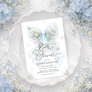Convites Chuva de Bebê Flor Silvestre de Laço Azul Elegante