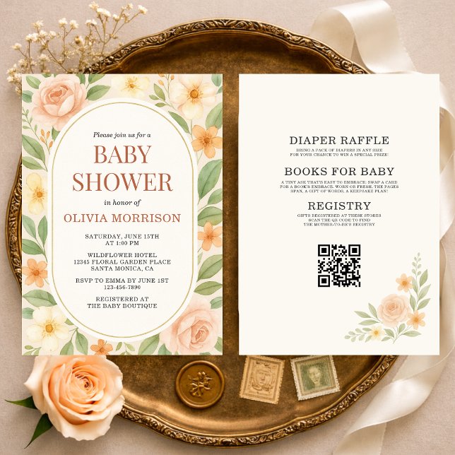 Convites Chuva de Bebê Flor Silvestre em um Código QR (Criador carregado)