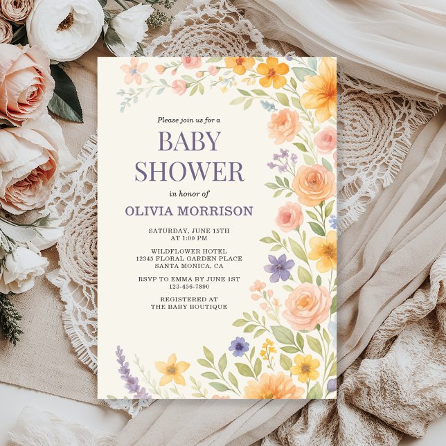 Convites Chuva de Bebê Floral Aquarela de Flores Silvestres (Criador carregado)
