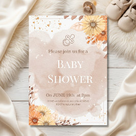 Convites Chuva de Bebê Floral Bege Elegante