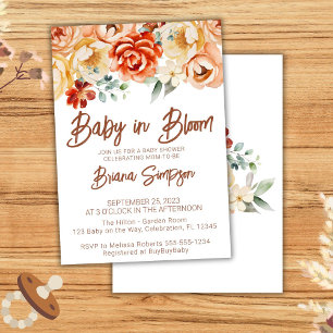 Convites Chuva de Bebê Floral Bege Ferrugem Neutro