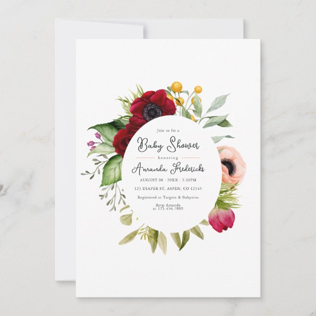 Convites Chuva de Bebê Floral Boho Aquarela (Frente)