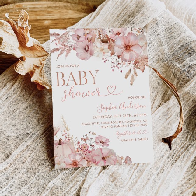 Convites Chuva de Bebê Floral Boho Outono Abóbora (Criador carregado)