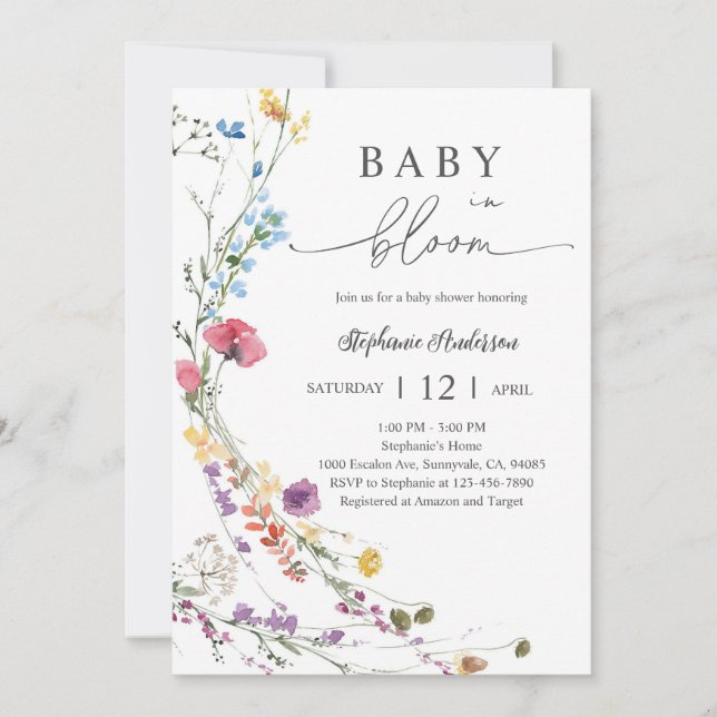Convites Chuva de Bebê Floral Boho Selvagem (Frente)
