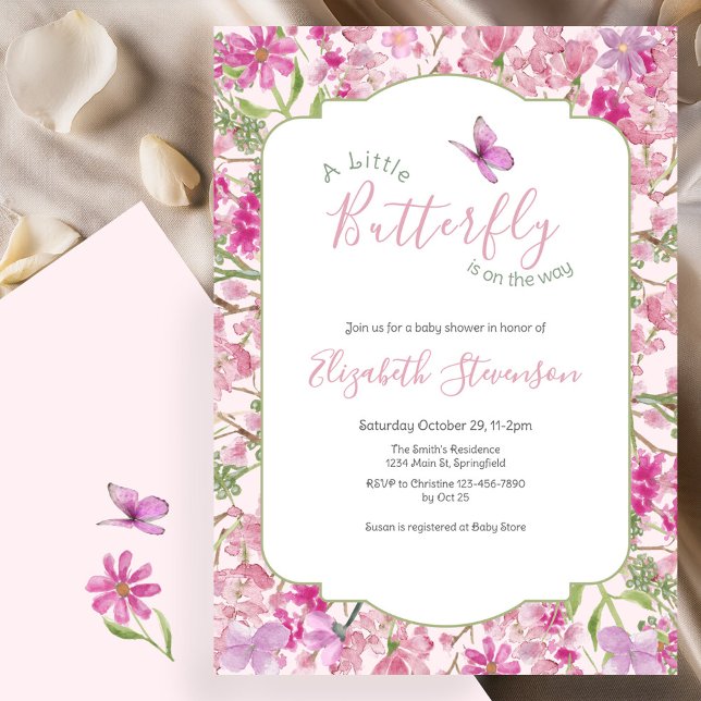Convites Chuva de Bebê Floral Borboleta Pequena Rosa e Verd (Criador carregado)