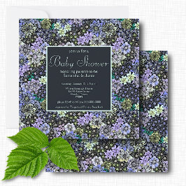 Convites Chuva de Bebê Floral Botânica Elegante Azul Marinh