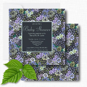 Convites Chuva de Bebê Floral Botânica Elegante Azul Marinh