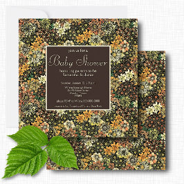 Convites Chuva de Bebê Floral Botânica Marrom Rústica Elega