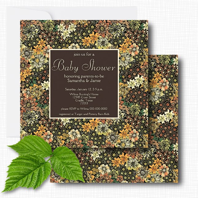 Convites Chuva de Bebê Floral Botânica Marrom Rústica Elega (Criador carregado)