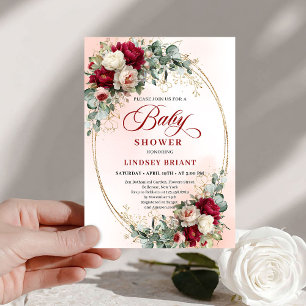 Convites Chuva de Bebê Floral Burgundy Boêmio Atemporal em 