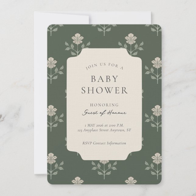 Convites Chuva de Bebê Floral com Impressão de Bloco de Íri (Frente)