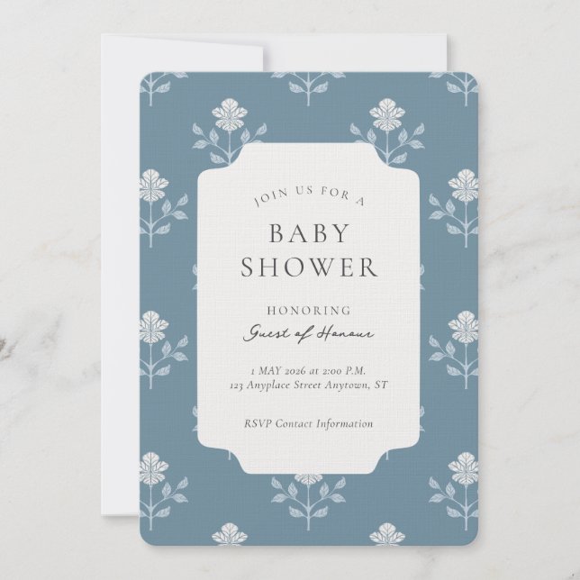 Convites Chuva de Bebê Floral com Impressão de Bloco de Íri (Frente)