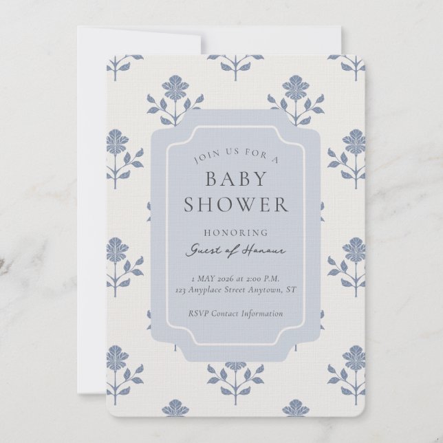 Convites Chuva de Bebê Floral com Impressão de Bloco de Íri (Frente)