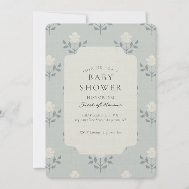 Convites Chuva de Bebê Floral com Impressão de Bloco de Íri (Frente)