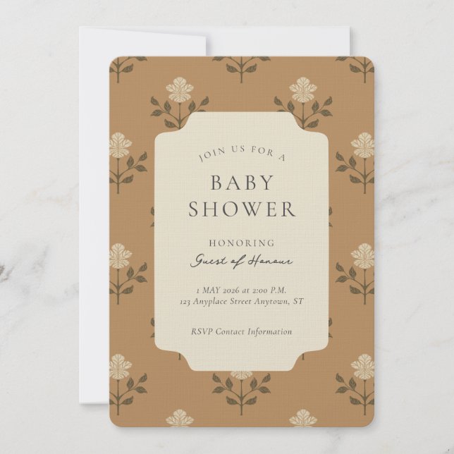 Convites Chuva de Bebê Floral com Impressão de Bloco de Íri (Frente)