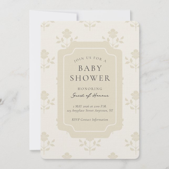 Convites Chuva de Bebê Floral com Impressão de Bloco Íris V (Frente)
