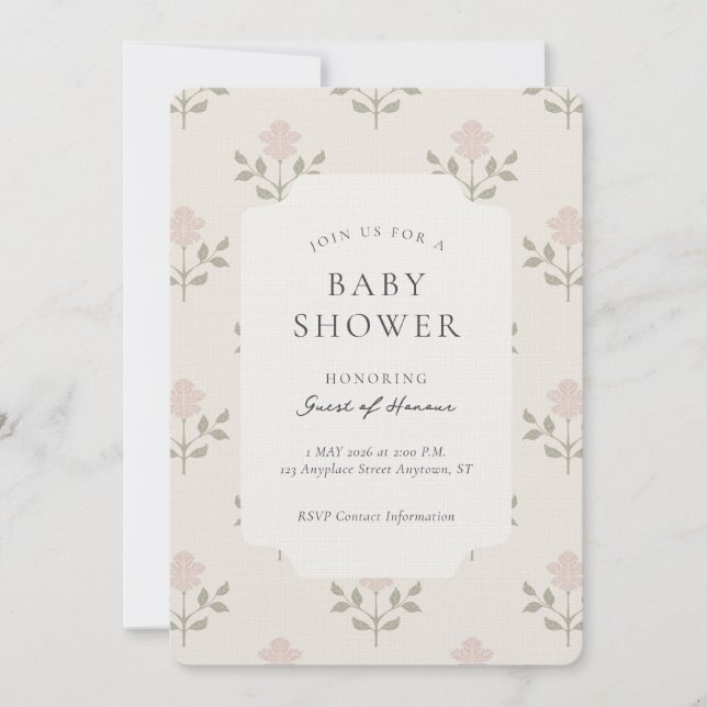 Convites Chuva de Bebê Floral com Impressão de Bloco Íris V (Frente)