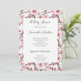 Convites Chuva de Bebê Floral de Cerejeira Rosa Bonito