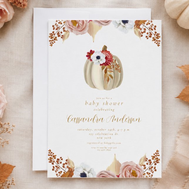 Convites Chuva de Bebê Floral de Outono em Aquarela Elegant (Criador carregado)